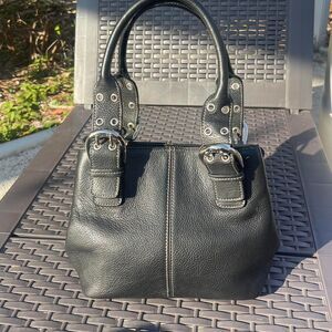 VTG 90's Black Leather Bag | Tignanello shoulder bag with silver buckle accents